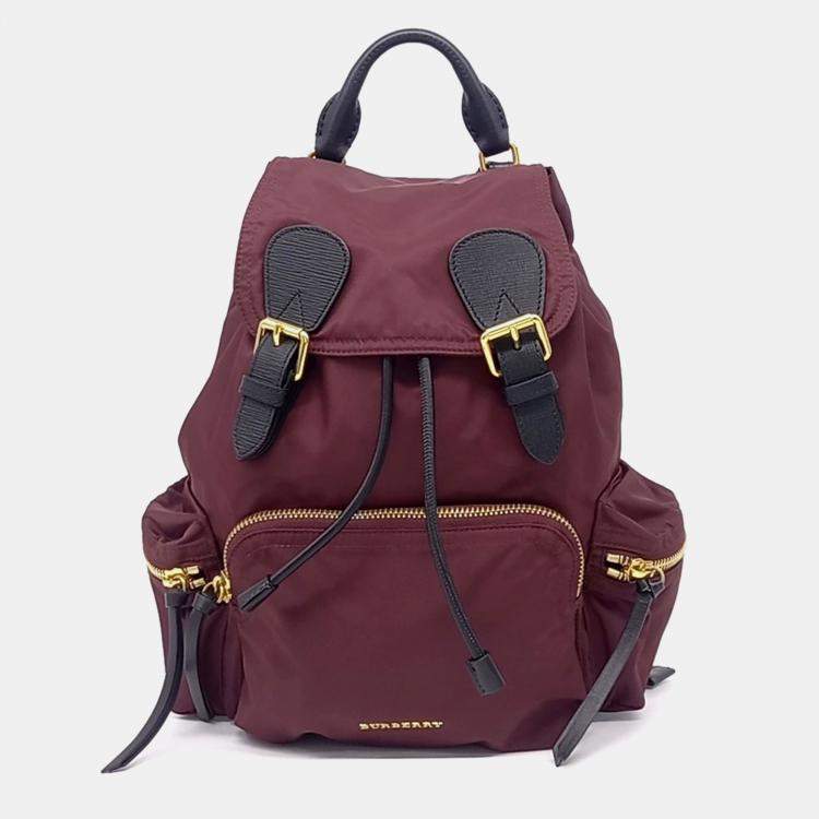 Pre Owned Burberry Black Burgundy Nylon Rucksack Backpack