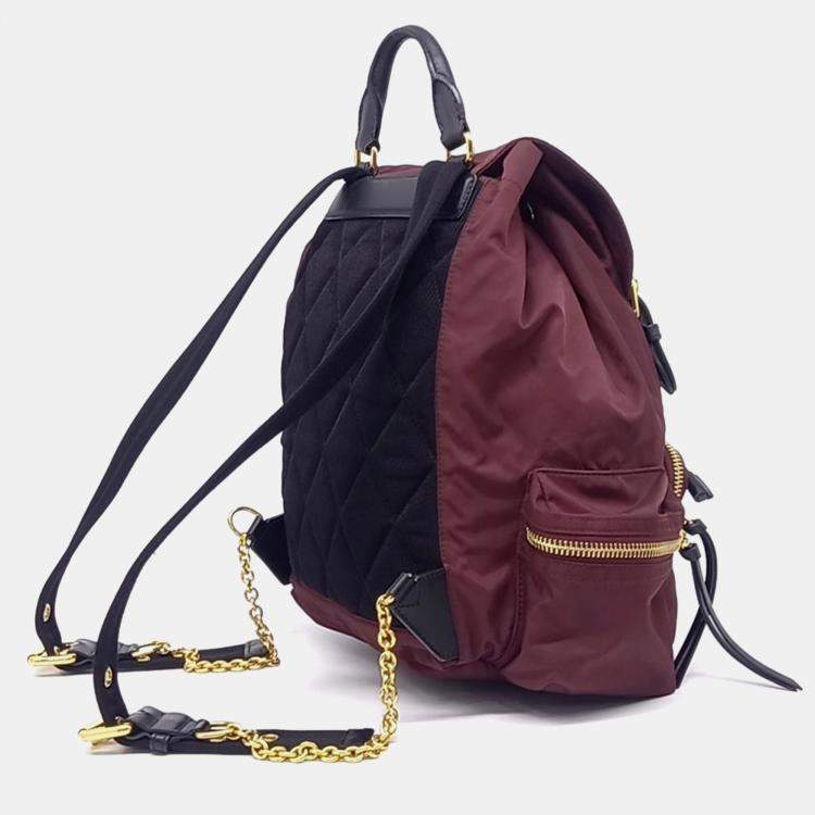 Pre Owned Burberry Black Burgundy Nylon Rucksack Backpack