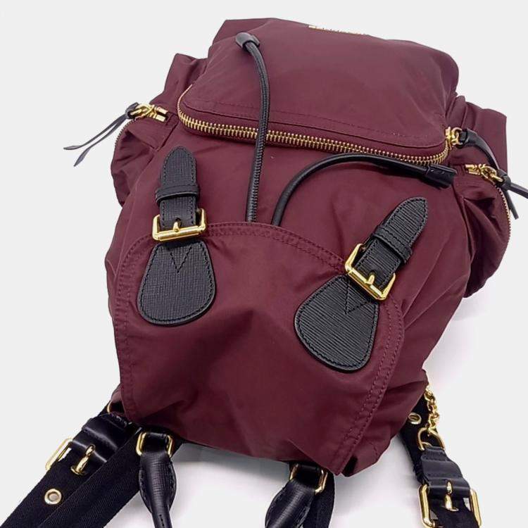 Pre Owned Burberry Black Burgundy Nylon Rucksack Backpack