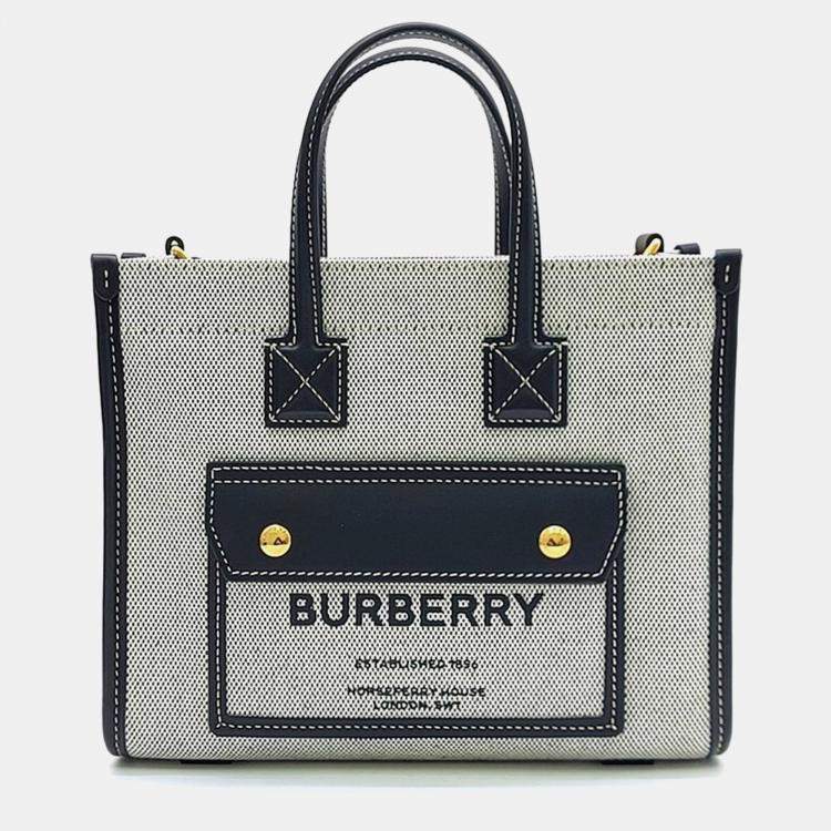 Pre Owned Burberry Black Grey Fabric Freya Mini Tote Bag