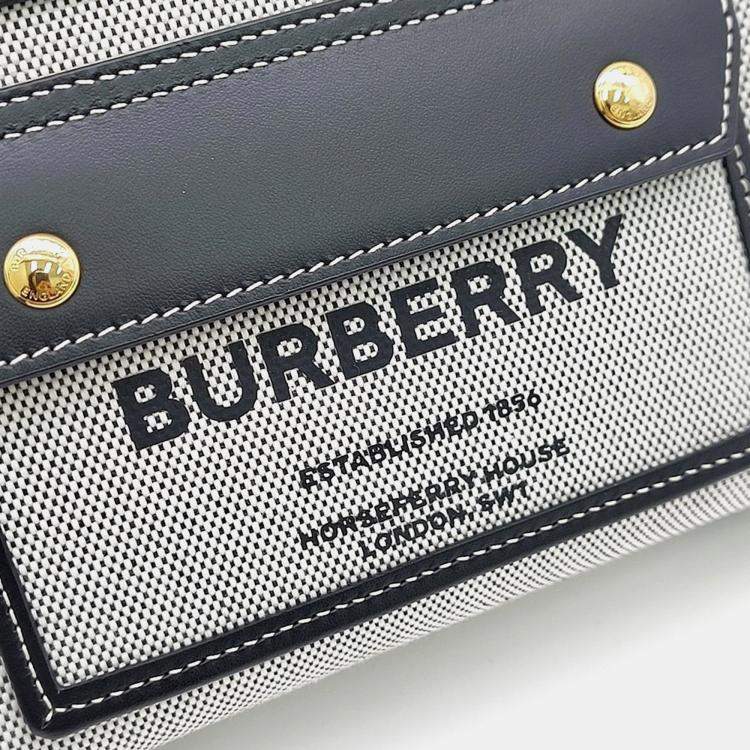 Pre Owned Burberry Black Grey Fabric Freya Mini Tote Bag