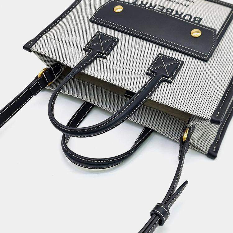 Pre Owned Burberry Black Grey Fabric Freya Mini Tote Bag