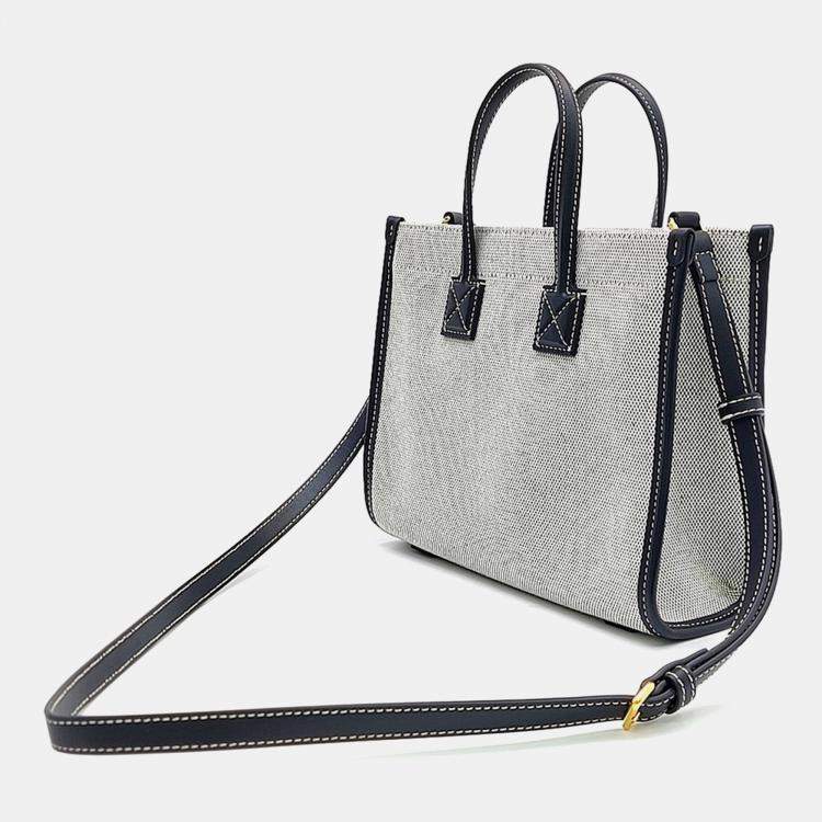 Pre Owned Burberry Black Grey Fabric Freya Mini Tote Bag