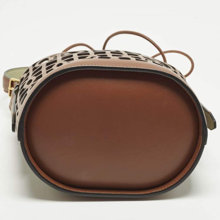 مملوكة مسبقًا Burberry Brown Laser Cut Leather Bucket Bag