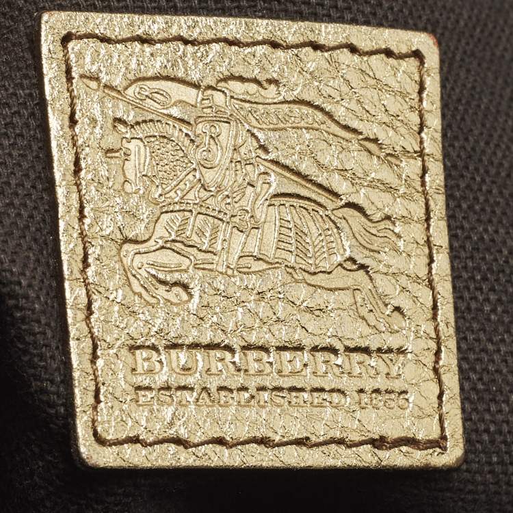 مملوكة مسبقًا Burberry Thornley Small Gold Woven Haymarket Check PVC and Leather Satchel