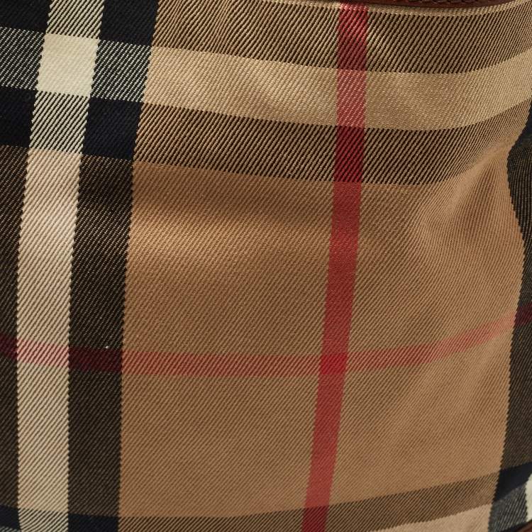 Pre Owned Burberry Canterbury Small Beige/Brown House Check Fabric and Leather Tote