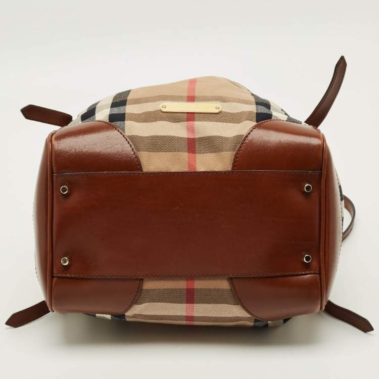 Pre Owned Burberry Canterbury Small Beige/Brown House Check Fabric and Leather Tote