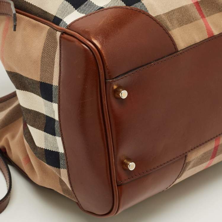 Pre Owned Burberry Canterbury Small Beige/Brown House Check Fabric and Leather Tote