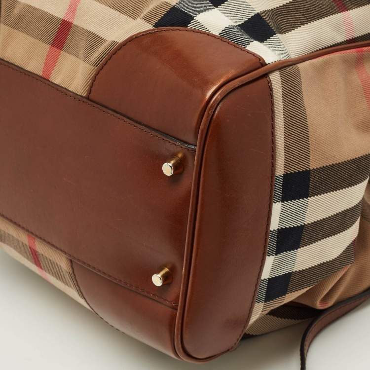 Pre Owned Burberry Canterbury Small Beige/Brown House Check Fabric and Leather Tote