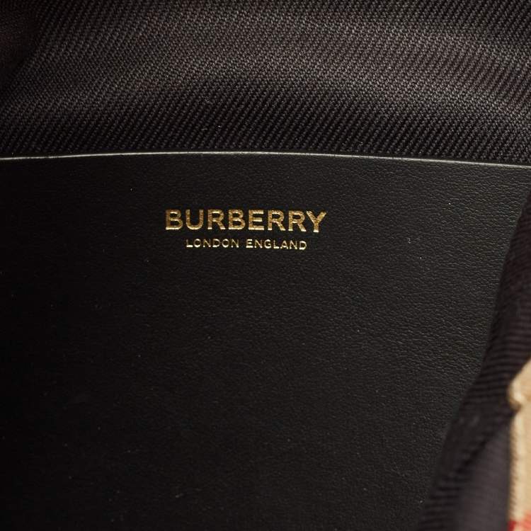 Pre Owned Burberry Ashby Archive Beige Check Fabric and Leather Bucket Bag