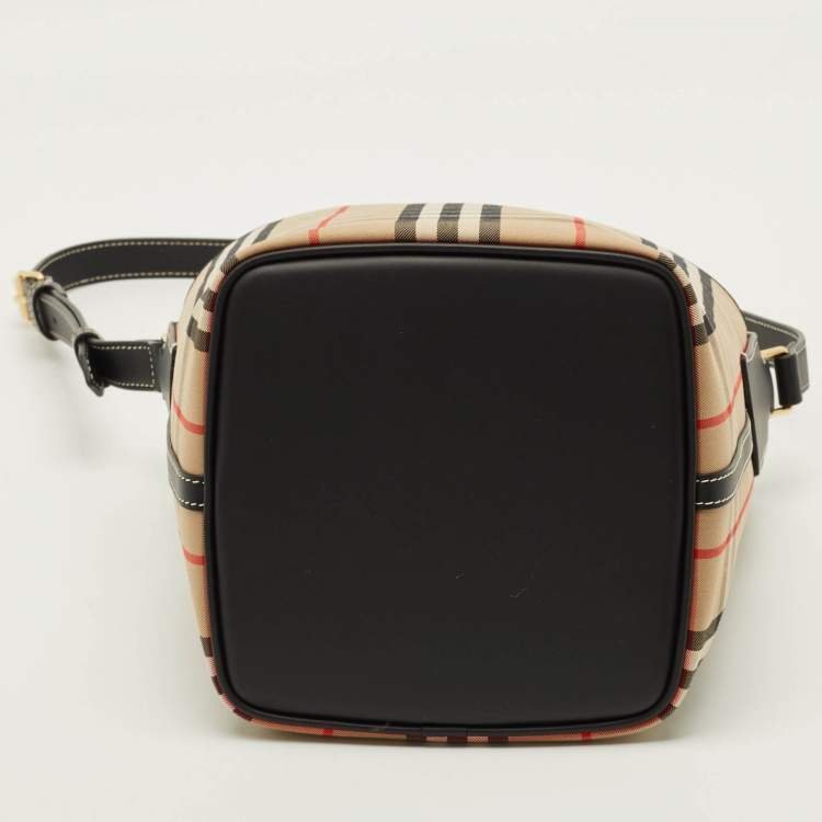 Pre Owned Burberry Ashby Archive Beige Check Fabric and Leather Bucket Bag