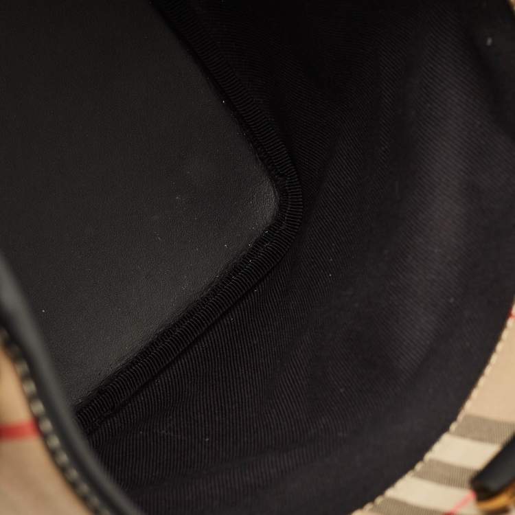 Pre Owned Burberry Ashby Archive Beige Check Fabric and Leather Bucket Bag