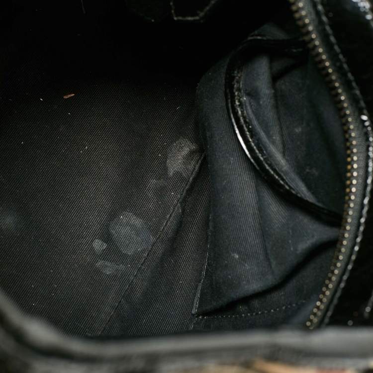 Pre Owned Burberry Cartridge Pleat Black/Beige Nova Check PVC and Patent Leather Tote