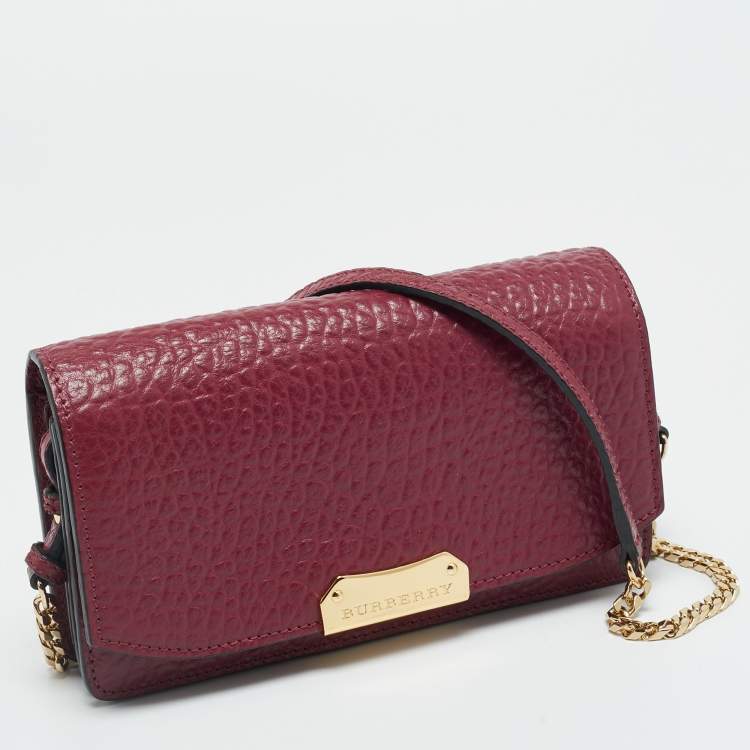 Pre Owned Burberry Madison Burgundy Leather Wallet on Chain