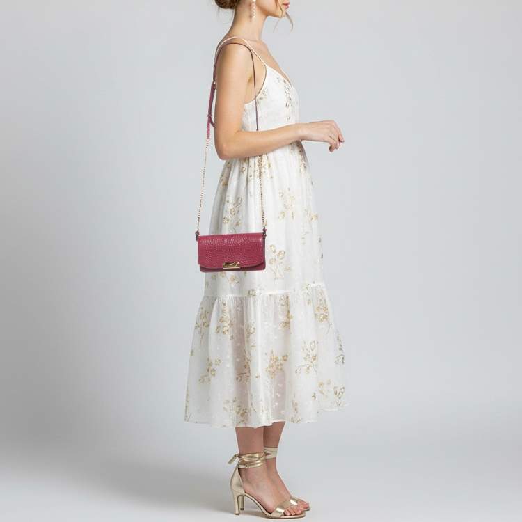 Pre Owned Burberry Madison Burgundy Leather Wallet on Chain