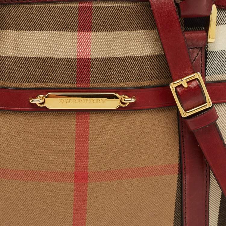 مملوكة مسبقًا Burberry Orchard Burgundy/Beige House Check Fabric and Leather Bowler Bag