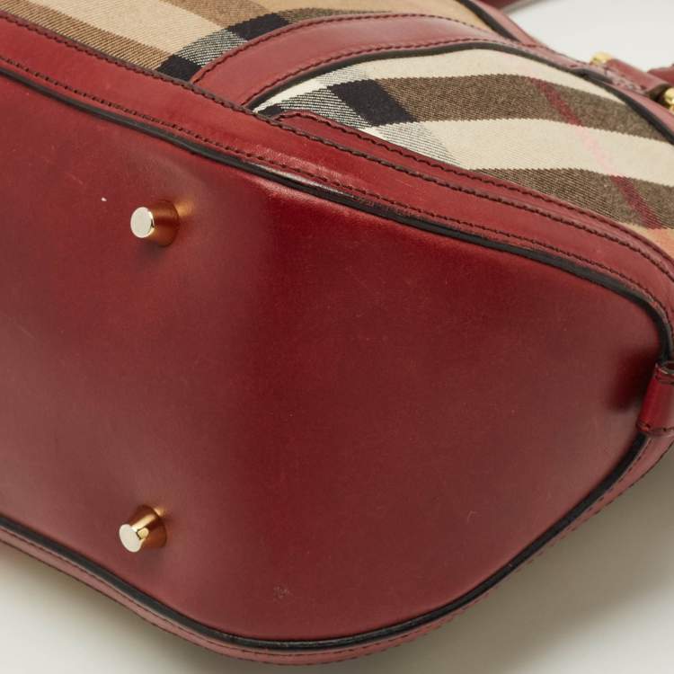 مملوكة مسبقًا Burberry Orchard Burgundy/Beige House Check Fabric and Leather Bowler Bag