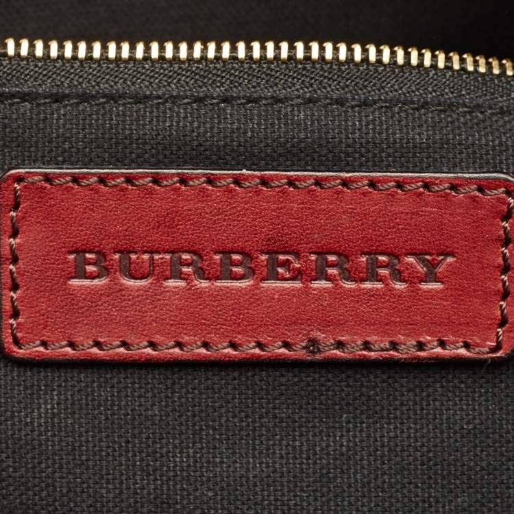 مملوكة مسبقًا Burberry Orchard Burgundy/Beige House Check Fabric and Leather Bowler Bag