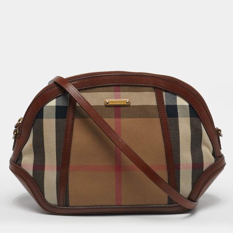 Pre Owned Burberry Orchard Brown House Check Fabric Crossbody Bag