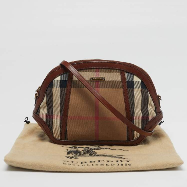Pre Owned Burberry Orchard Brown House Check Fabric Crossbody Bag