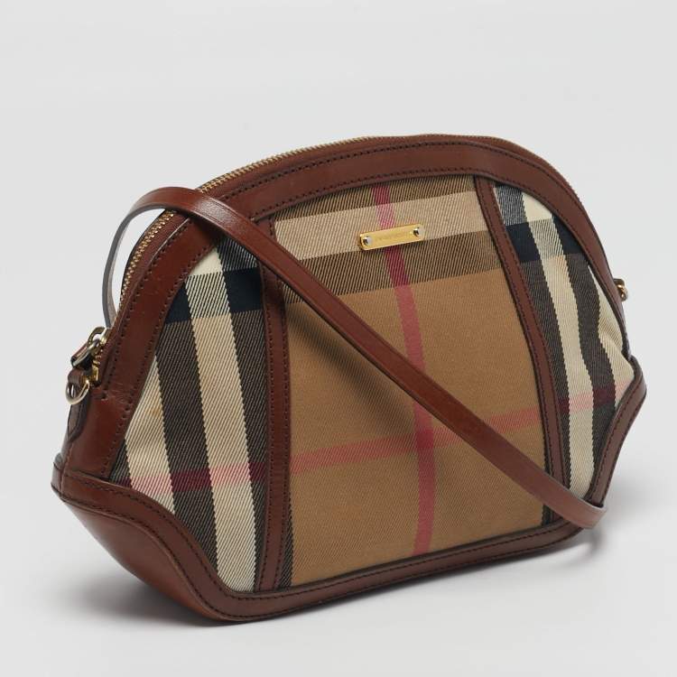 Pre Owned Burberry Orchard Brown House Check Fabric Crossbody Bag
