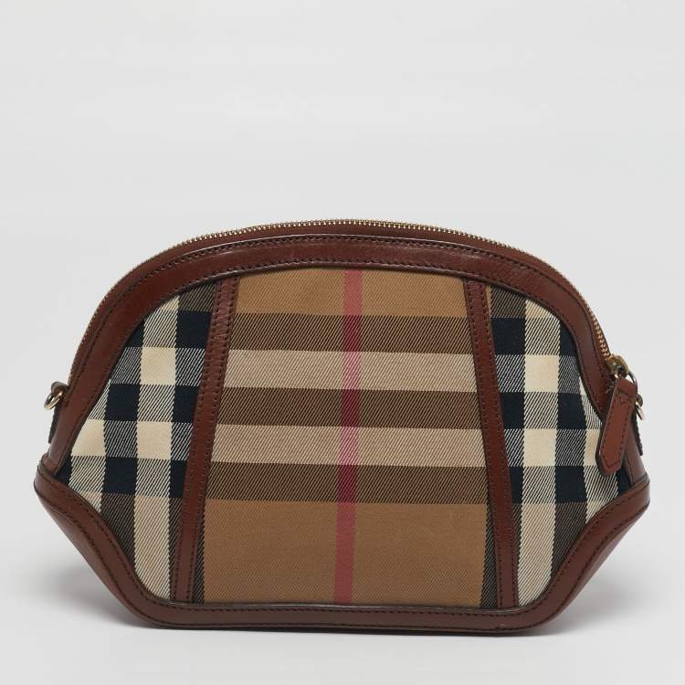 Pre Owned Burberry Orchard Brown House Check Fabric Crossbody Bag
