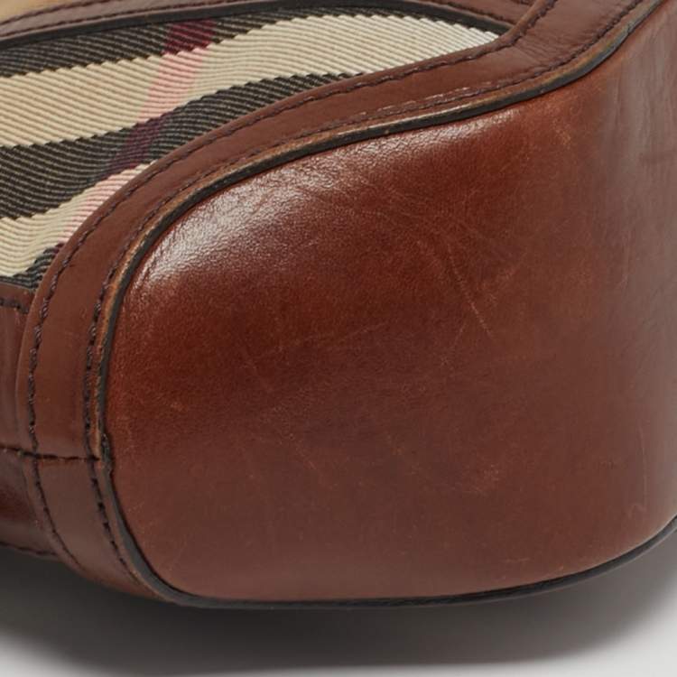 Pre Owned Burberry Orchard Brown House Check Fabric Crossbody Bag