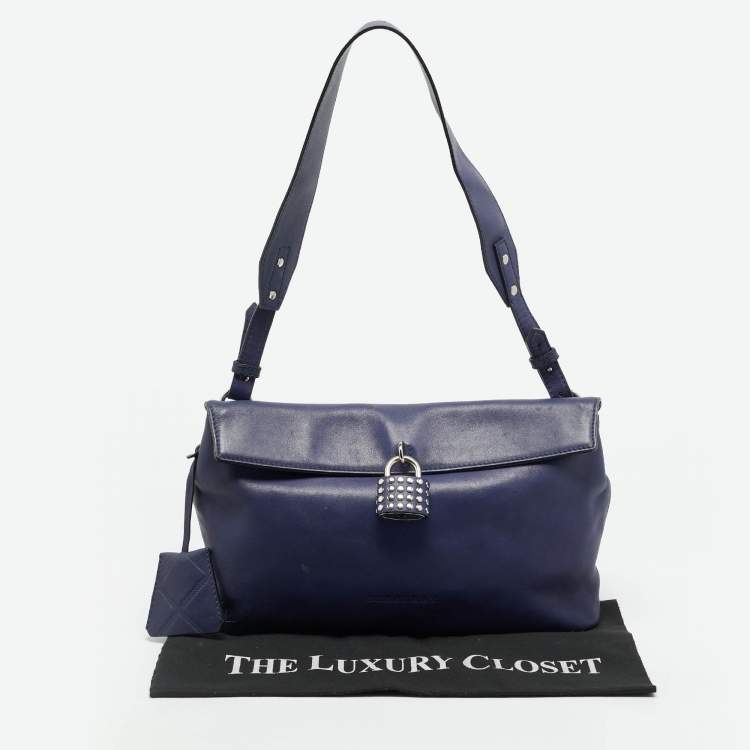 Pre Owned Burberry Dalston Navy Blue Leather Shoulder Bag