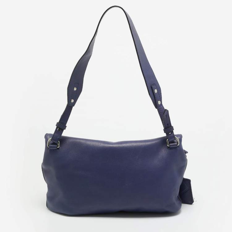 Pre Owned Burberry Dalston Navy Blue Leather Shoulder Bag