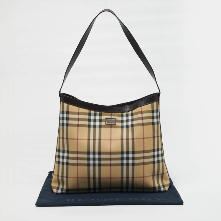 Pre Owned Burberry Brown/Beige House Check PVC Shoulder Bag