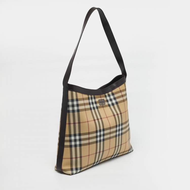 Pre Owned Burberry Brown/Beige House Check PVC Shoulder Bag