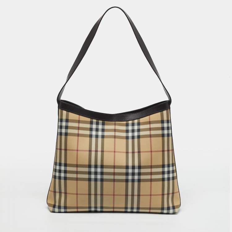 Pre Owned Burberry Brown/Beige House Check PVC Shoulder Bag