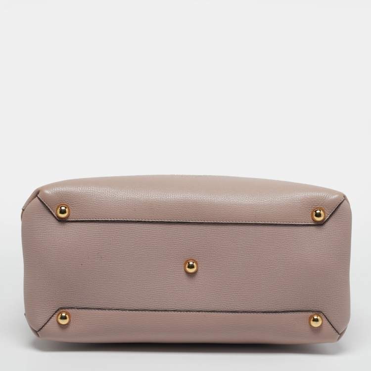 Pre Owned Burberry Banner Medium Pink/Beige Leather and House Check Fabric Tote