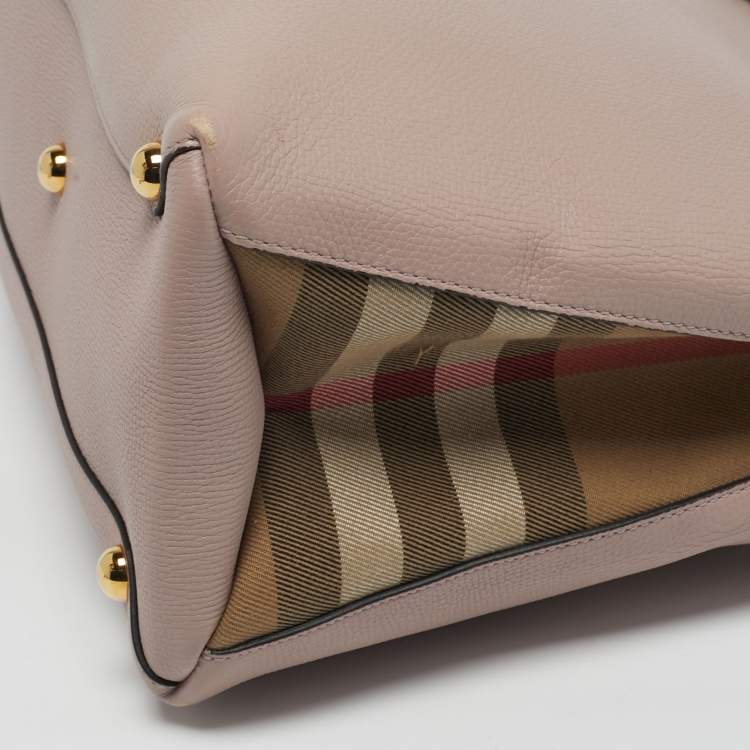 Pre Owned Burberry Banner Medium Pink/Beige Leather and House Check Fabric Tote