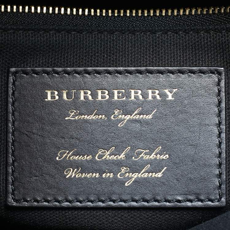 Pre Owned Burberry Banner Medium Pink/Beige Leather and House Check Fabric Tote