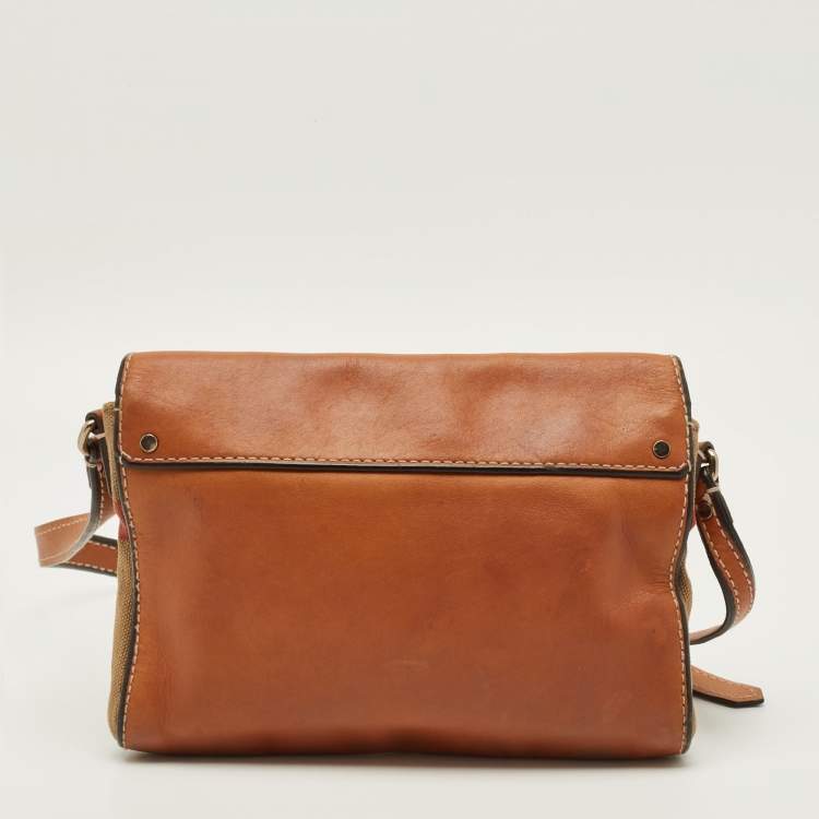 Pre Owned Burberry Henham Brown Mega Check Canvas and Leather Crossbody Bag