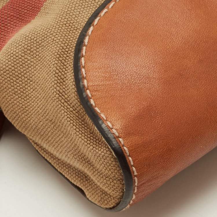 Pre Owned Burberry Henham Brown Mega Check Canvas and Leather Crossbody Bag