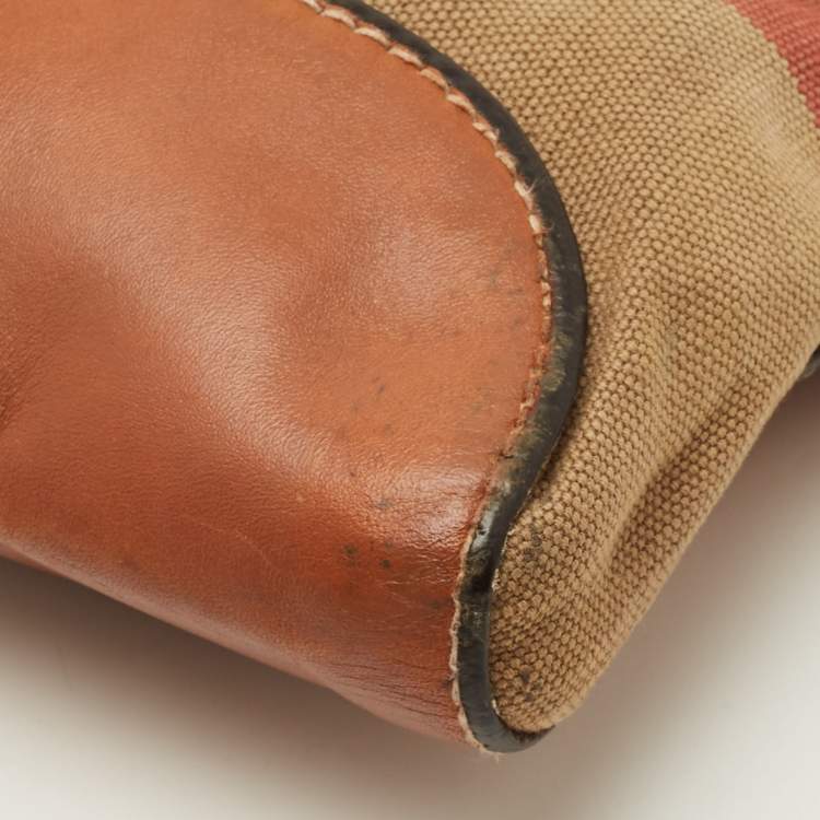 Pre Owned Burberry Henham Brown Mega Check Canvas and Leather Crossbody Bag