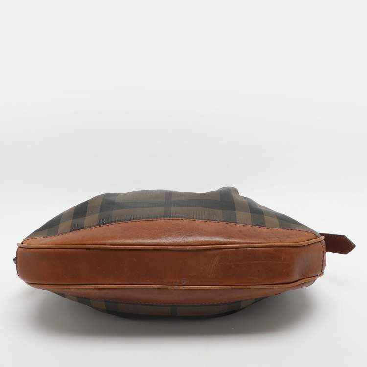 Pre Owned Burberry Brooklyn Brown House Check PVC and Leather Hobo