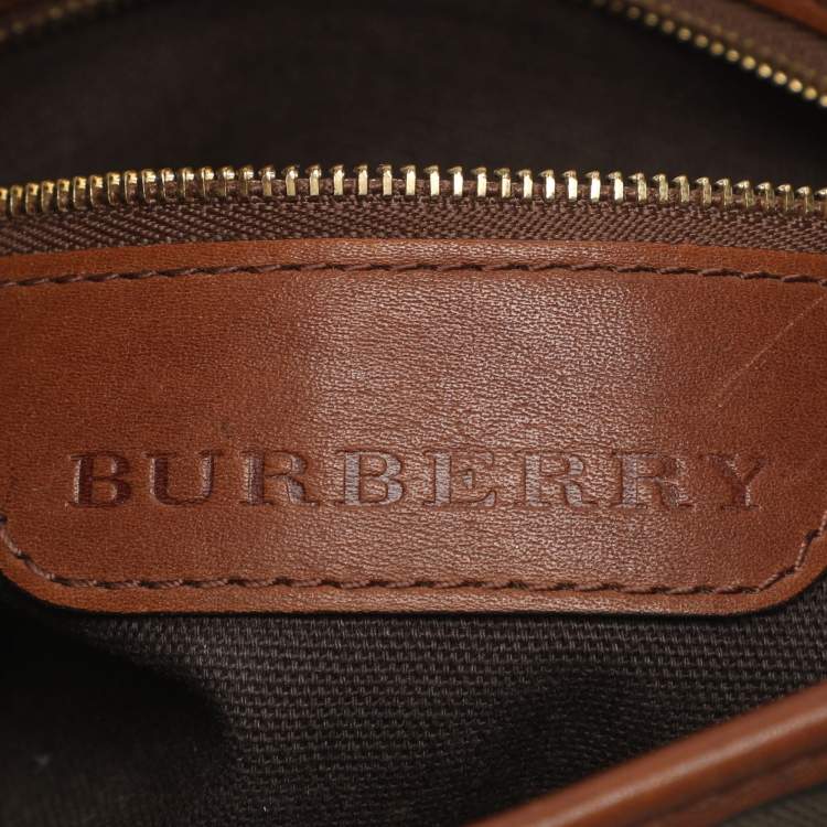 Pre Owned Burberry Brooklyn Brown House Check PVC and Leather Hobo