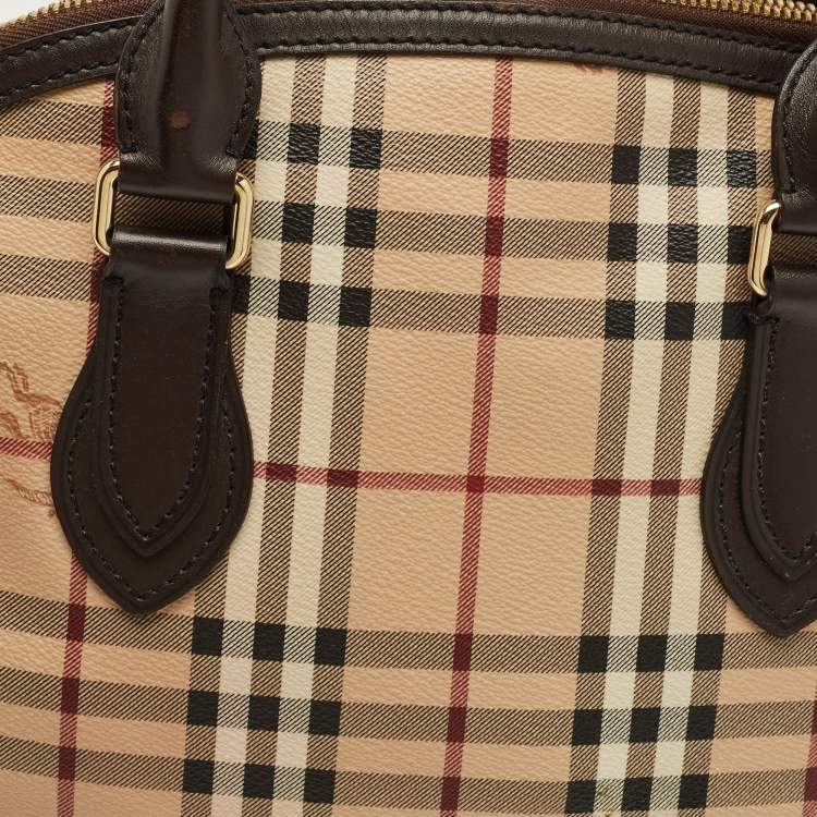 Pre Owned Burberry Orchard Dark Brown/Beige Coated Canvas Haymarket Check Bowler Bag