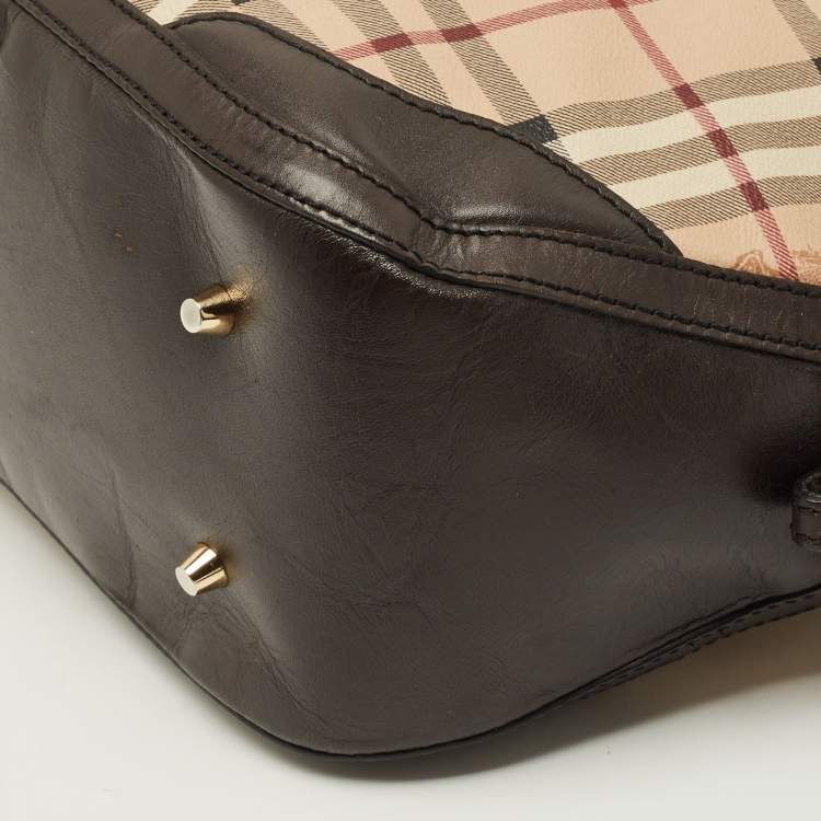 Pre Owned Burberry Orchard Dark Brown/Beige Coated Canvas Haymarket Check Bowler Bag