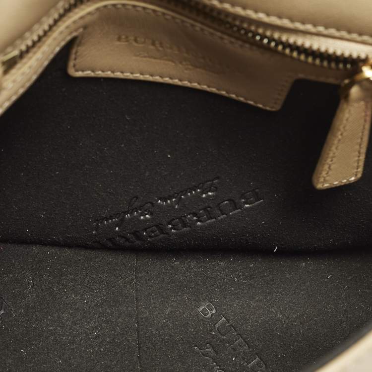 Pre Owned Burberry DK88 Small Beige Leather Top Handle Bag