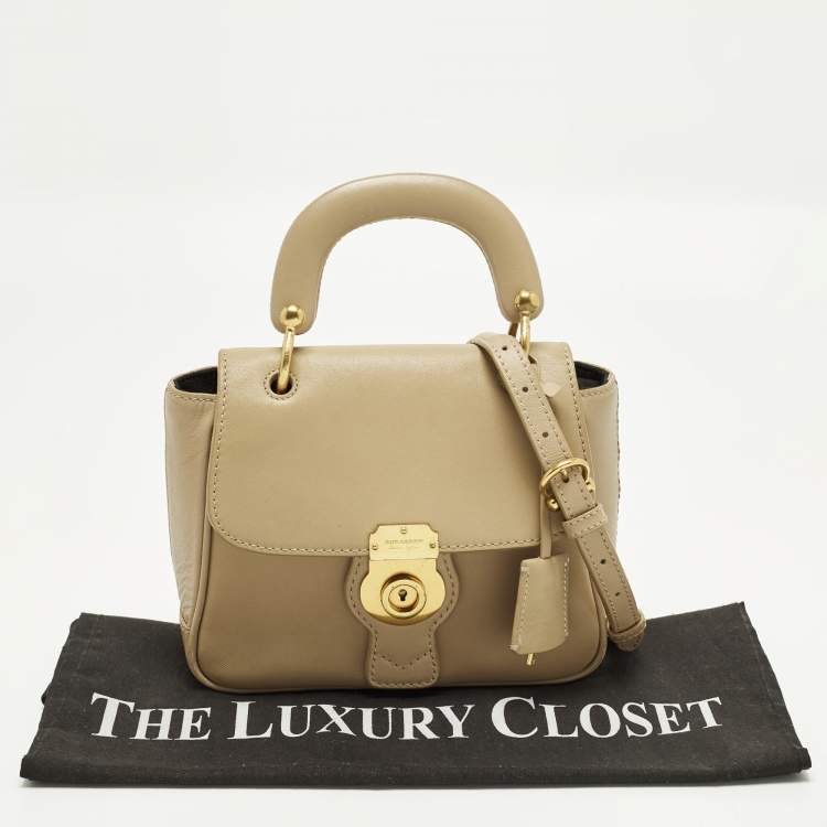 Pre Owned Burberry DK88 Small Beige Leather Top Handle Bag