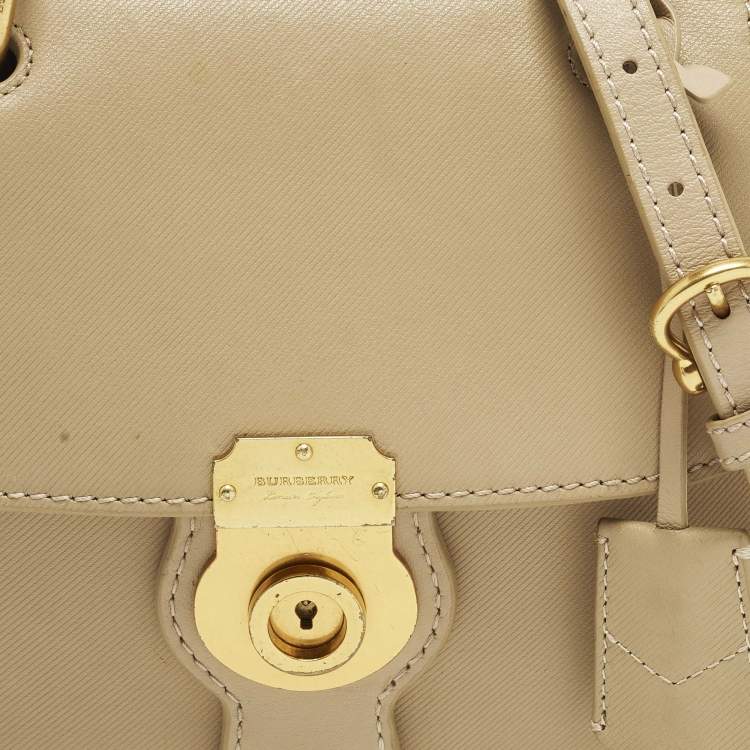 Pre Owned Burberry DK88 Small Beige Leather Top Handle Bag