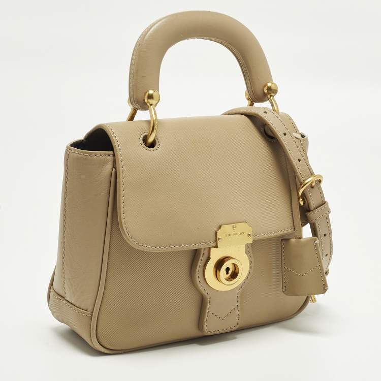 Pre Owned Burberry DK88 Small Beige Leather Top Handle Bag