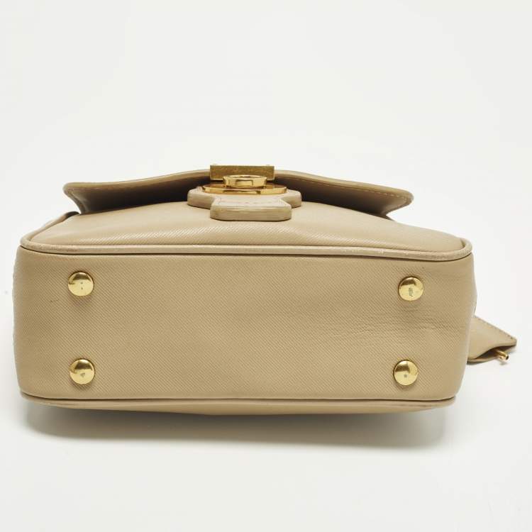 Pre Owned Burberry DK88 Small Beige Leather Top Handle Bag