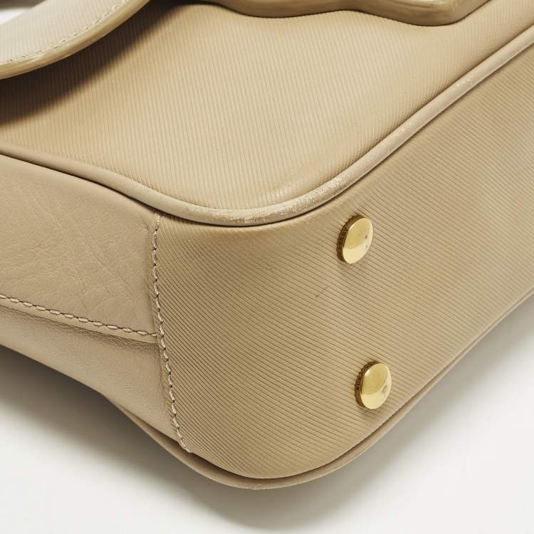 Pre Owned Burberry DK88 Small Beige Leather Top Handle Bag