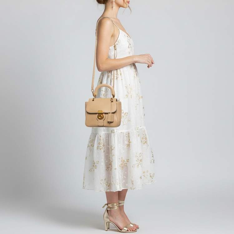 Pre Owned Burberry DK88 Small Beige Leather Top Handle Bag