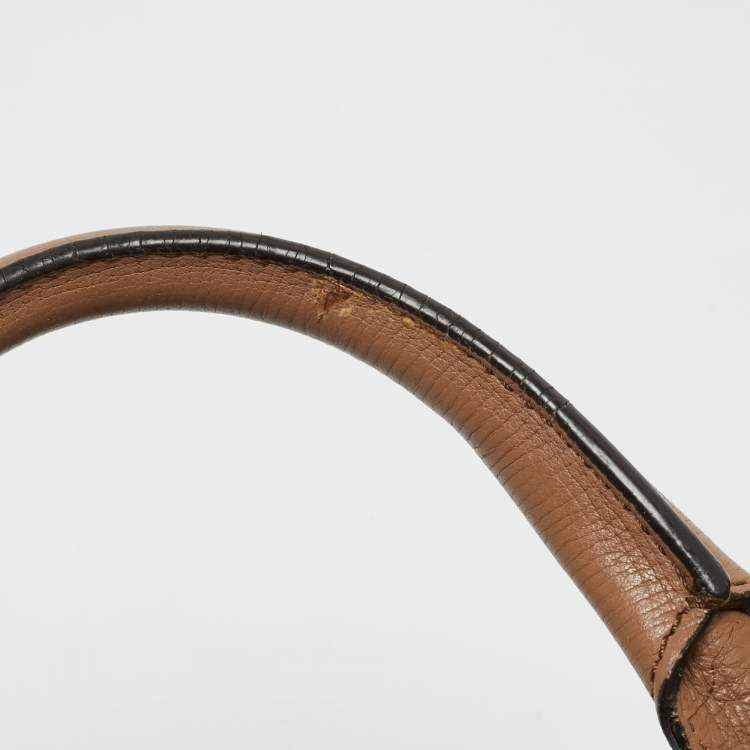 Pre Owned Burberry Banner Small Brown/Beige House Check Fabric and Leather Tote